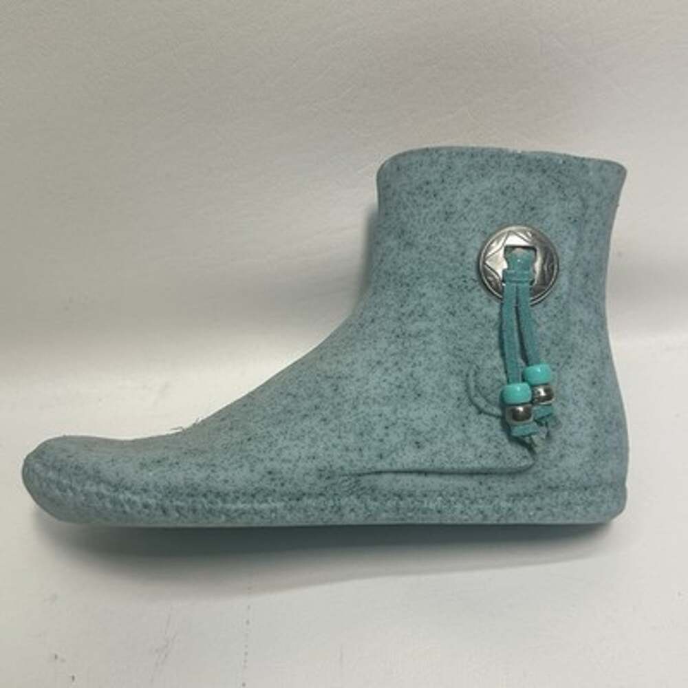 Vtg Pine Mountain Pottery Ceramic Concho Moccasin Boot Planter Speckle Turquoise